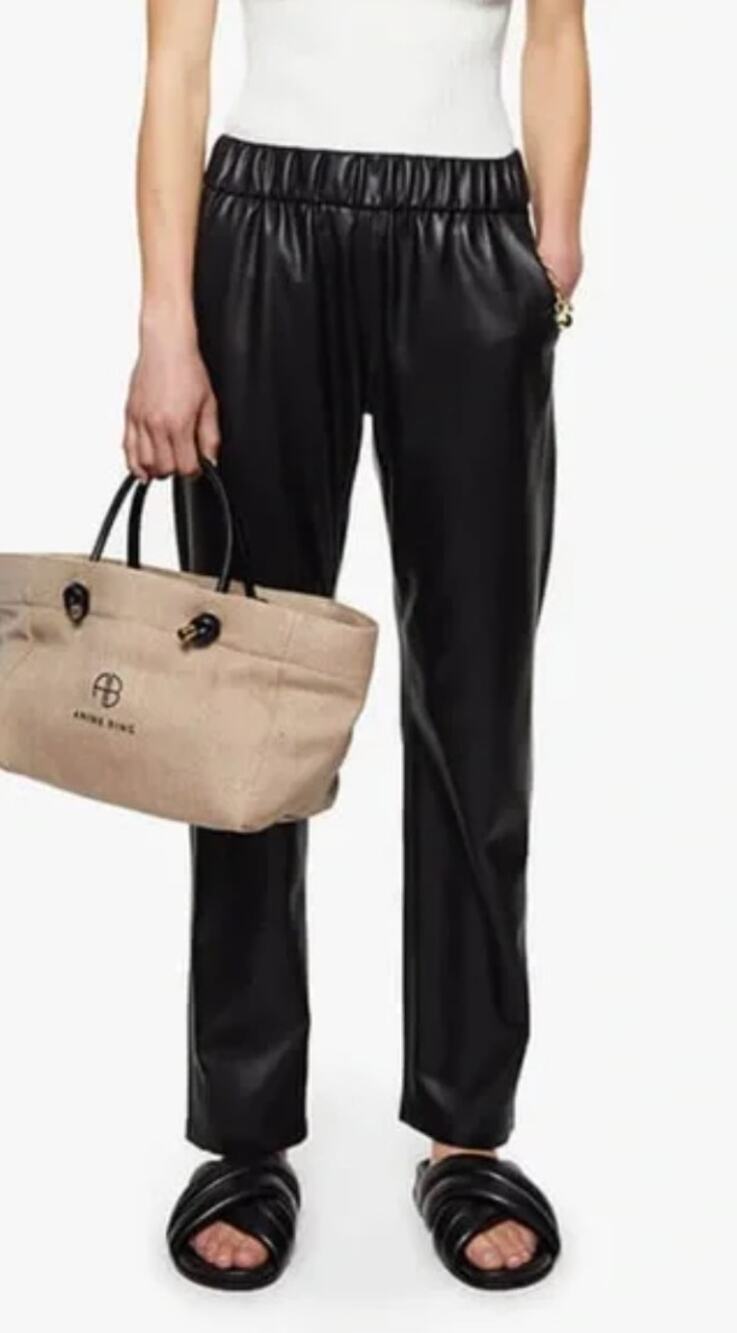 Anine Bing Colton Track Pants Women Small Black EUC Vegan Leather Relaxed